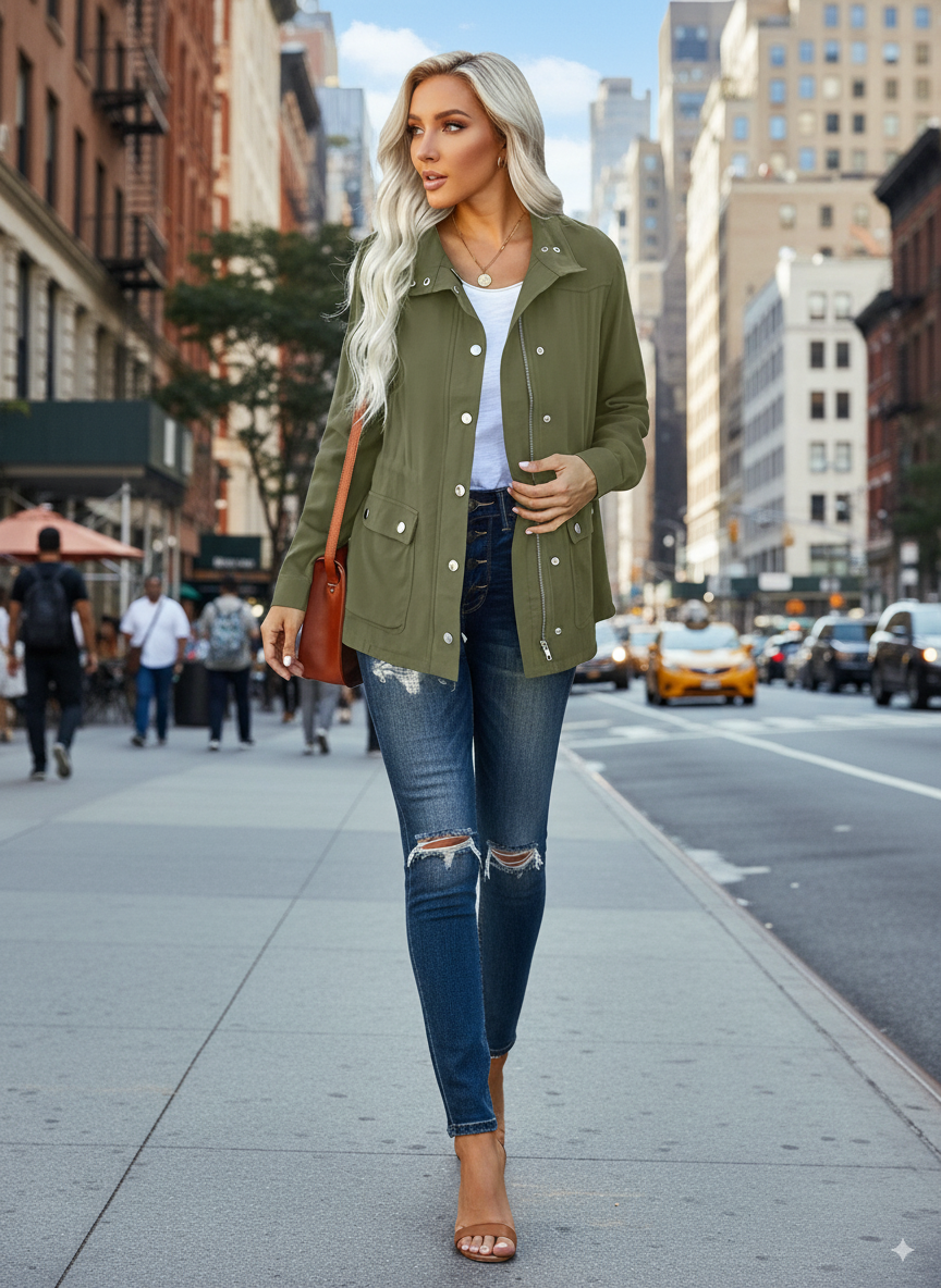 Women Windproof Hooded Jacket for Autumn and Winter