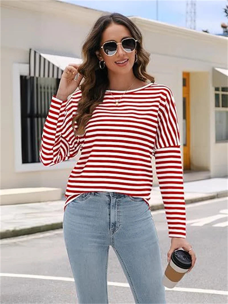 Trendy Striped Long Sleeve T-Shirt for Women (Spring & Autumn/Winter)
