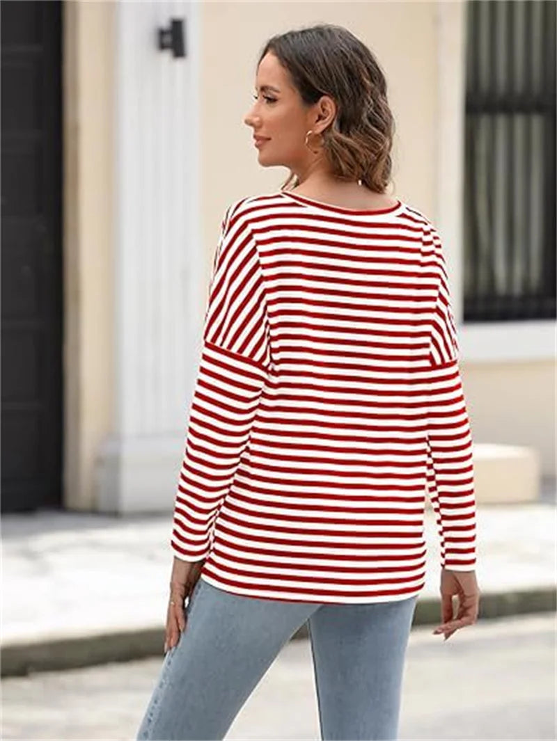 Trendy Striped Long Sleeve T-Shirt for Women (Spring & Autumn/Winter)