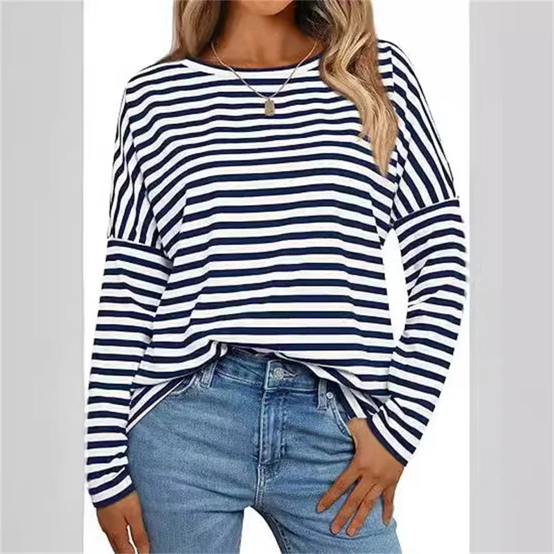 Trendy Striped Long Sleeve T-Shirt for Women (Spring & Autumn/Winter)