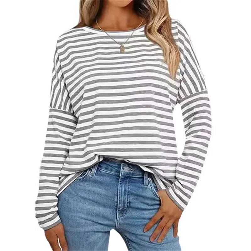 Trendy Striped Long Sleeve T-Shirt for Women (Spring & Autumn/Winter)