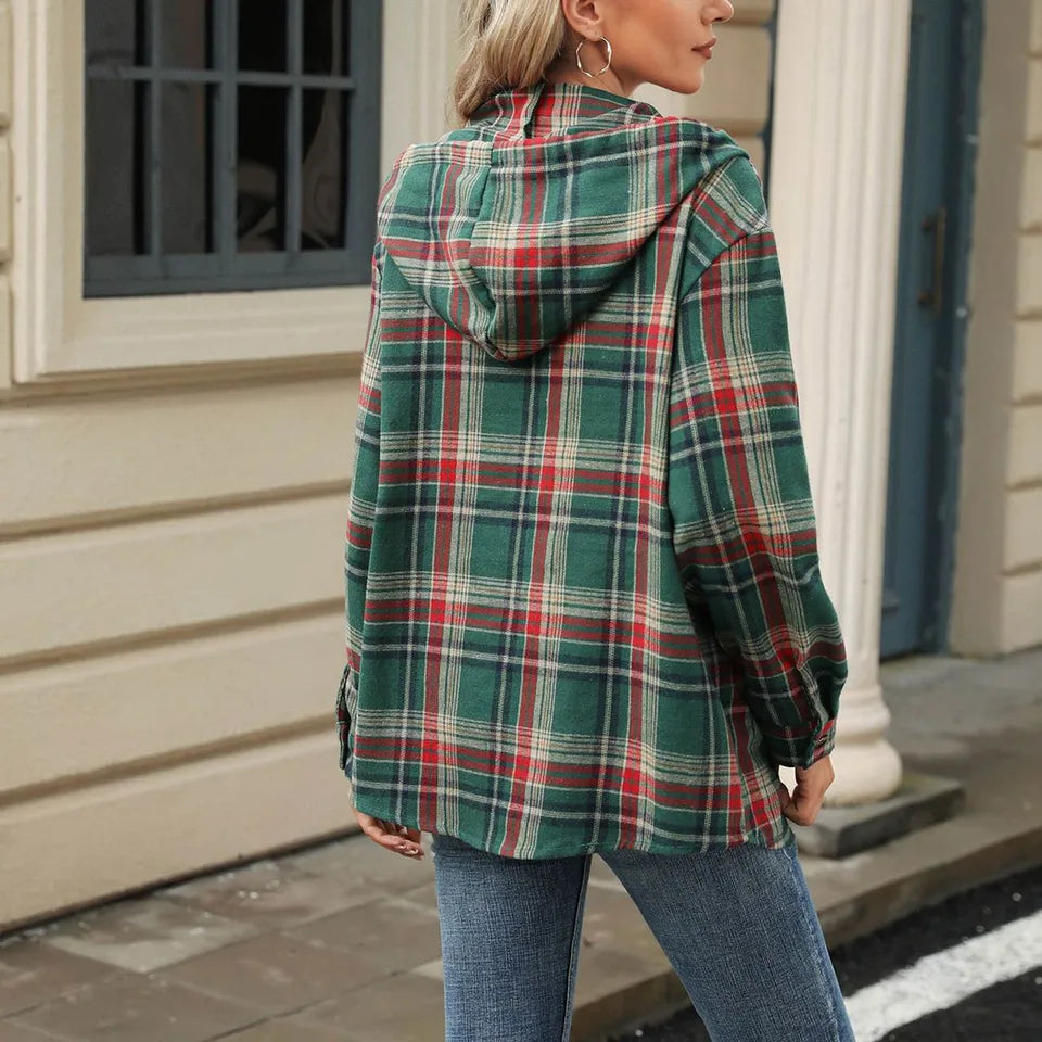 Oversized Women's Flannel Plaid Button Down Shirt