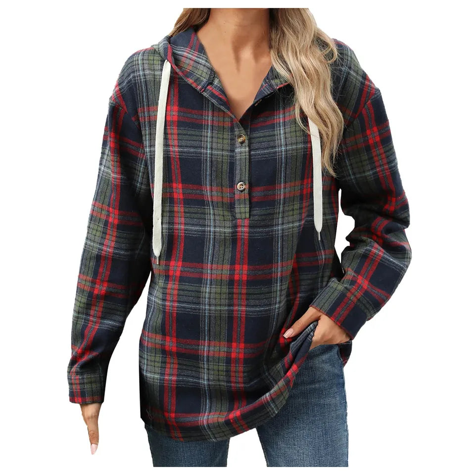 Oversized Women's Flannel Plaid Button Down Shirt