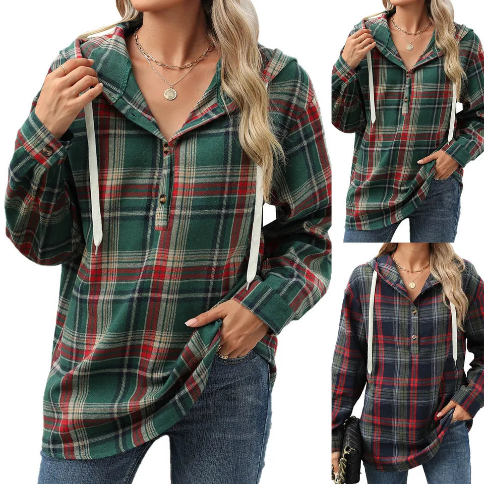 Oversized Women's Flannel Plaid Button Down Shirt