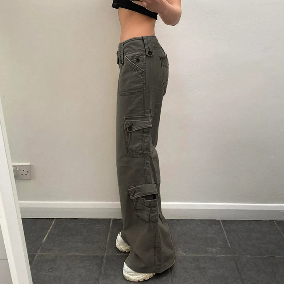 Womens Baggy Cargo Pants Comfortable Wide Leg Trousers