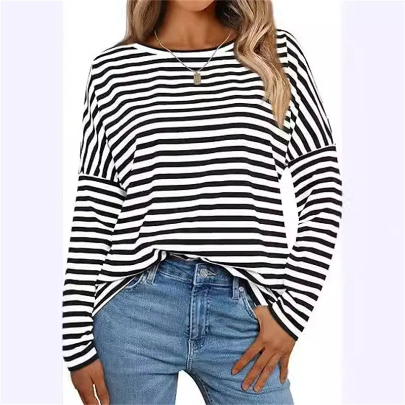 Trendy Striped Long Sleeve T-Shirt for Women (Spring & Autumn/Winter)
