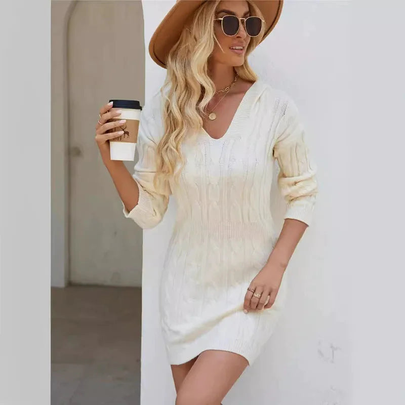 Euro-American V-Neck Twist Knitted Dress Women Streetwear