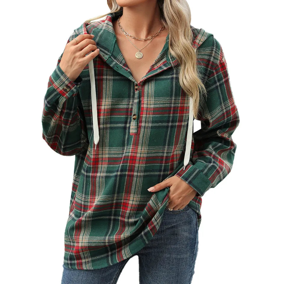 Oversized Women's Flannel Plaid Button Down Shirt
