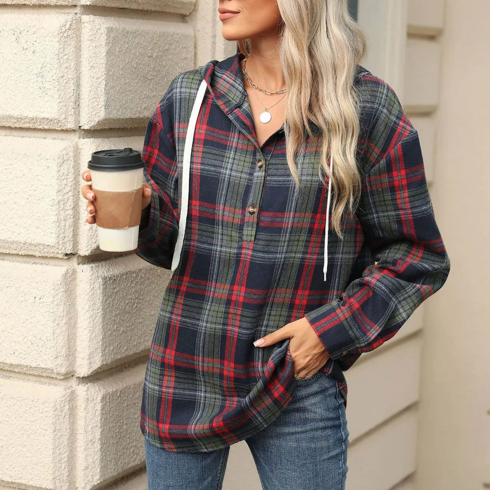 Oversized Women's Flannel Plaid Button Down Shirt