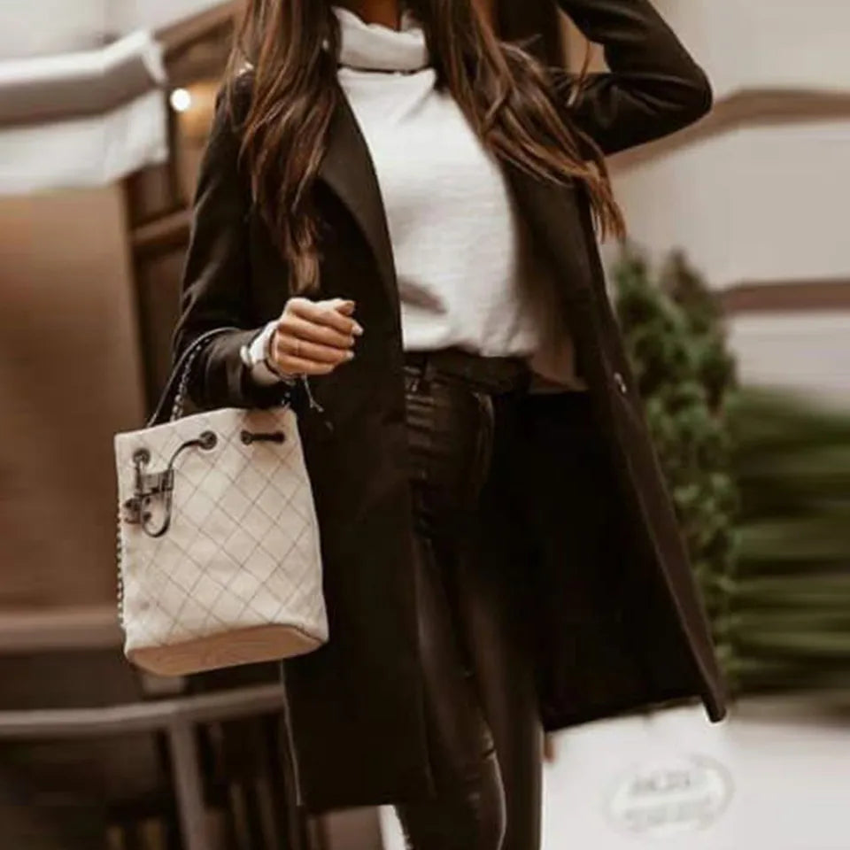 Elegant Womens Winter Lapel Midi Overcoat Jacket