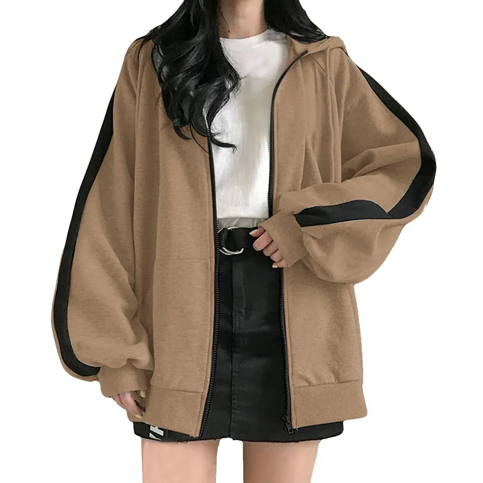 Womens Fashion Oversized Zip Up Hoodie Jacket